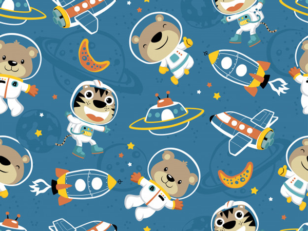 seamless pattern funny astronaut outer space tran by Nelly77