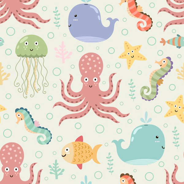 underwater seamless pattern light background funn Print