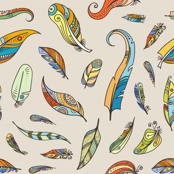 vector boho doodle feathers seamless pattern illu by Nelly77