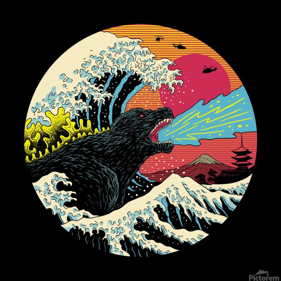 Retro Wave Kaiju Godzilla Japanese pop art style. by Nelly77