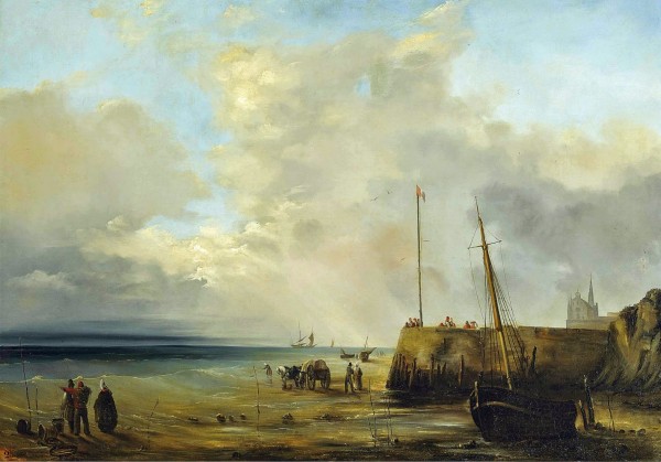 Fishermen at the Harbor Wall, low tide 1833 Print