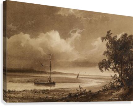 Riverscape with Boats Canvas Print