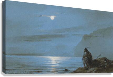 Soldat ecossais meditant au bord de l'eau au clair de lune Canvas Print