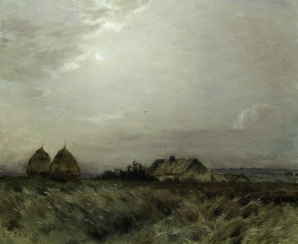 Landscape with a house and two haystacks Print