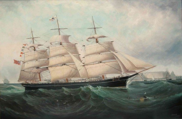 A large boat by the sea Print