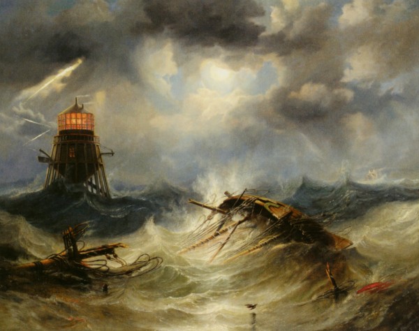 A stormy day on the sea and the lighthouse Print
