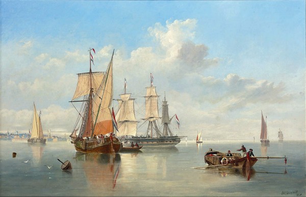 Shipping in a Flat Calm off the Dutch coast Print