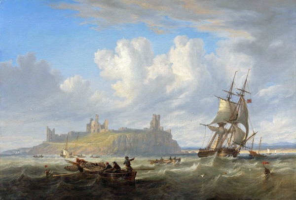 Shipping off Dunstanborough Castle, Northumberland 1844 Print