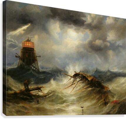A stormy day on the sea and the lighthouse Canvas Print