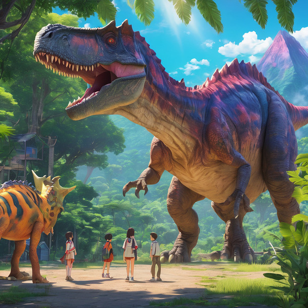 Digital Dinosaur in Garden by matea Designs