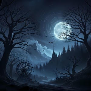 Mystical Moonlight: Veiled in Fog Embraced by Mountains