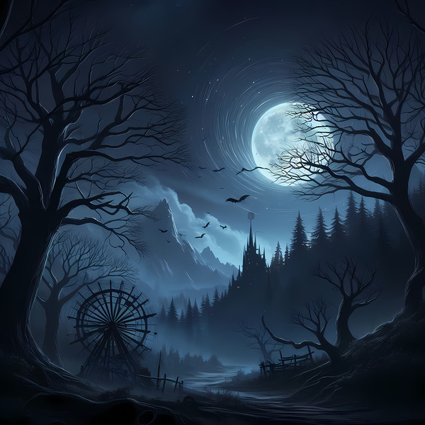 Mystical Moonlight: Veiled in Fog Embraced by Mountains Print