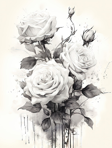 Monochrome Bouquet: Rose in Perpetuity Print