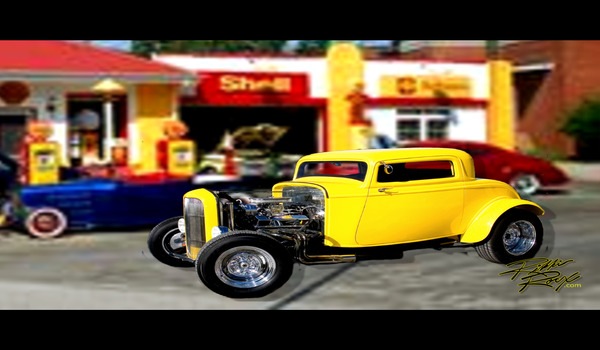 Hot Rod Gas Station  Wall Mural Print