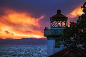After glow Lime Kiln Lighthouse San Juan Island.