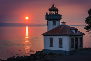 Sunset at Lime Kiln Lighthouse San Juan Island