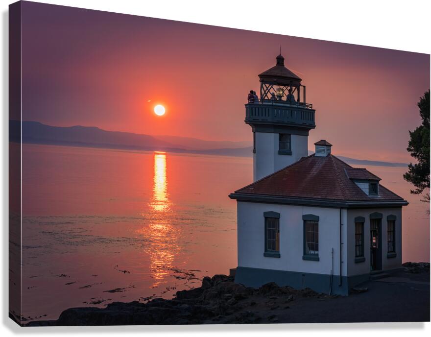 Sunset at Lime Kiln Lighthouse San Juan Island Canvas Print