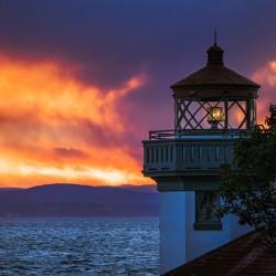 After glow Lime Kiln Lighthouse San Juan Island.