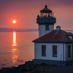 Sunset at Lime Kiln Lighthouse San Juan Island