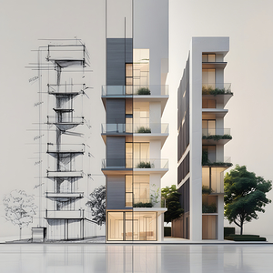 Architect Office Wall Art – Architectural Sketch to Realistic Building Print – Modern Architecture Decor for Architects & Designers