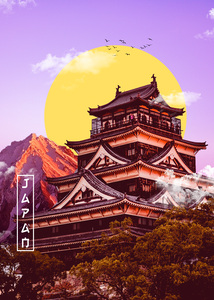 CASTLE WITH SUN JAPANESE ART
