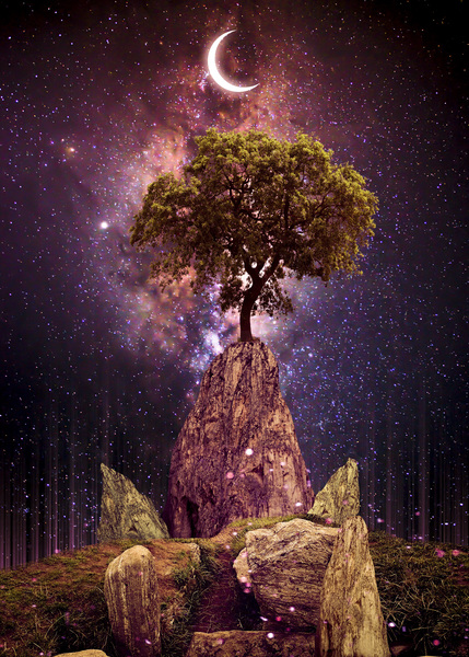Illusion Space With Light Moons Print