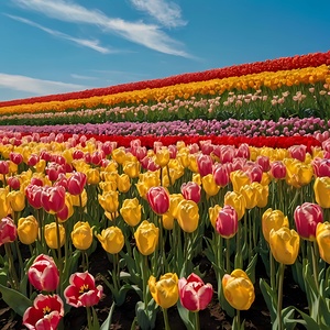 Default A field of tulips in different colors under a blue sky