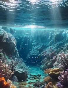 Default Underwater cave with sunlight streaming t