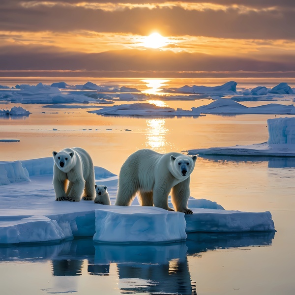 Default A polar bear and her Cubs on the edge of an ice floe by LINA