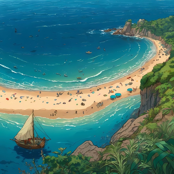 Default top view from a cliff beach art.  by LINA
