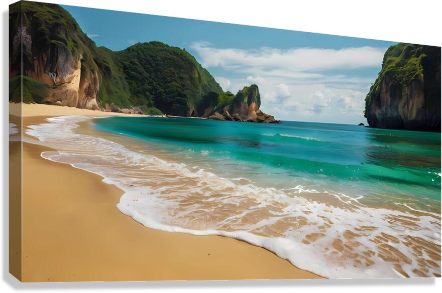 Default A paradise beach of golden sand where cel Canvas Print