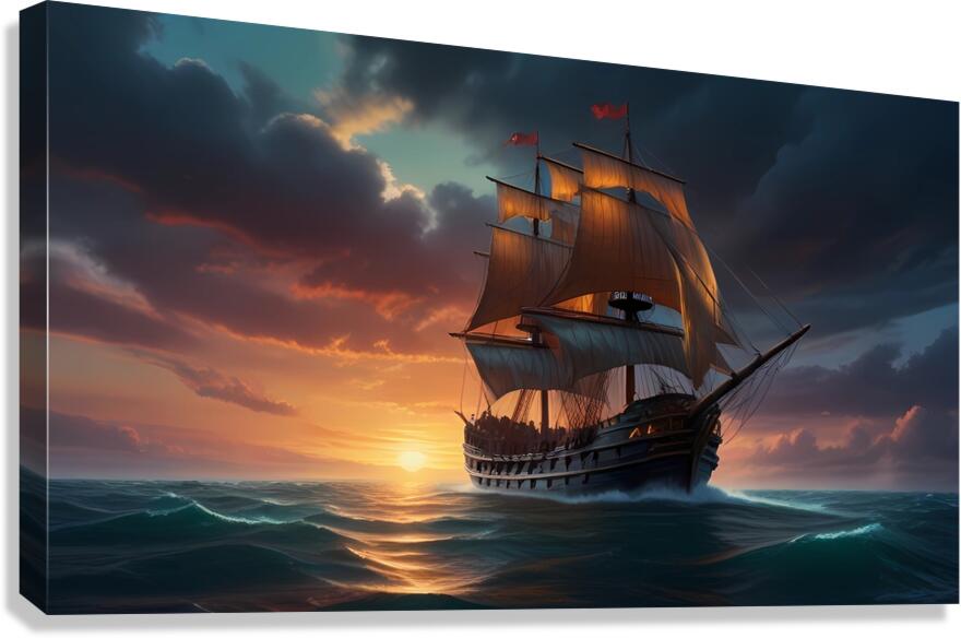 Default A majestic winged horsedrawn ship sailing Canvas Print