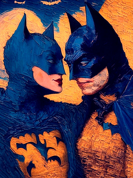 BATMAN & BATGIRL Vintage Portrait  by SukiSuGamer