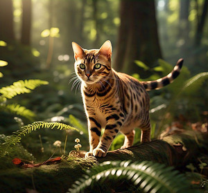 Feline Grace: A Cat Exploring A Mystical Forest