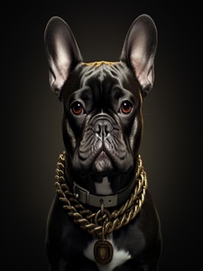 Portrait of Frenchie in gold chain