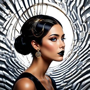 Art Nouveau Futuriste : Femme aux Rayures Dorees