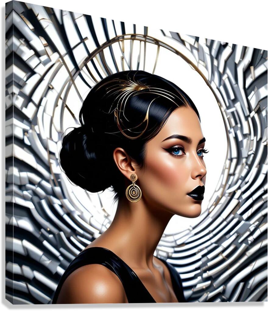 Art Nouveau Futuriste : Femme aux Rayures Dorees Canvas Print