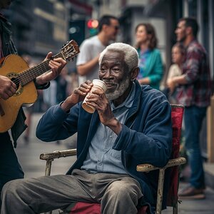 a heartwarming street scene of an elderly man sea
