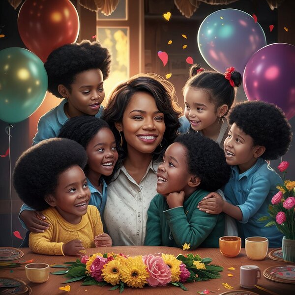 a heartwarming illustration of a loving mother an Print