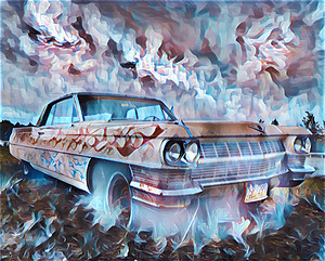 Caddy on fire