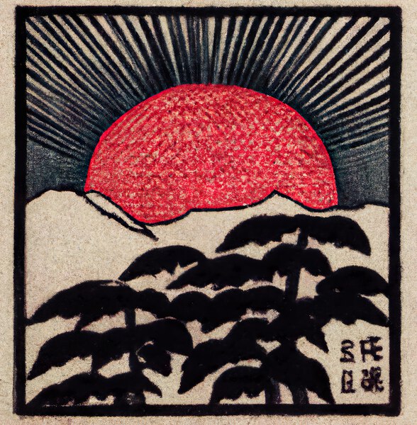 Red Sun Black Rays Print