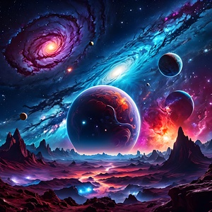 Galactic Wonders - Vibrant Sci-Fi Planetary Landscape by