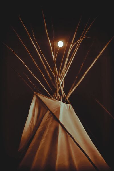 Native American Teepee with Full Moon by Michael W Rutherford