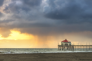 Huntington Beach Pier as a storm rolls In