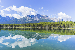 Mountain peak reflected in Herbert Lake