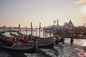 Venetian gondolas in the adriatic sea on the edge of San Marco
