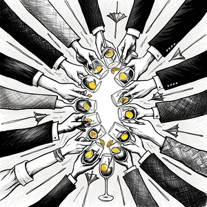 Cheers in Ink: Hand-Drawn Celebration Artwork