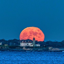 Beaver Moon Rising over Beavertail Lighthouse 