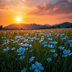 text 2 Golden Sunset Wildflower Field | Peaceful Nature Wall Art