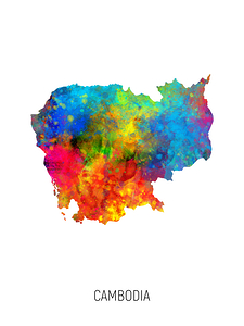 Cambodia Watercolor Map